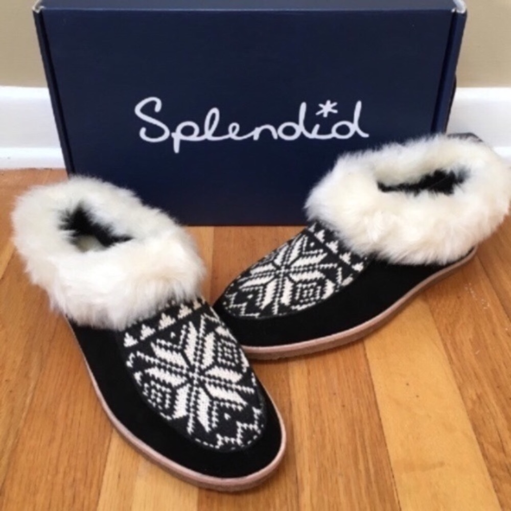 Splendid Bettie Suede & Faux Fur Black Fair Isle Fab Moc Booties Anthropologie